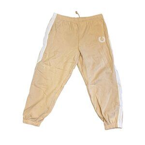 Victorias Secret Pink Womens XL Jogger Sweatpants Beige/White Logo Embroidery